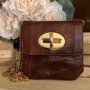 Zina Eva faux croc brown leather mini crossbody clutch.